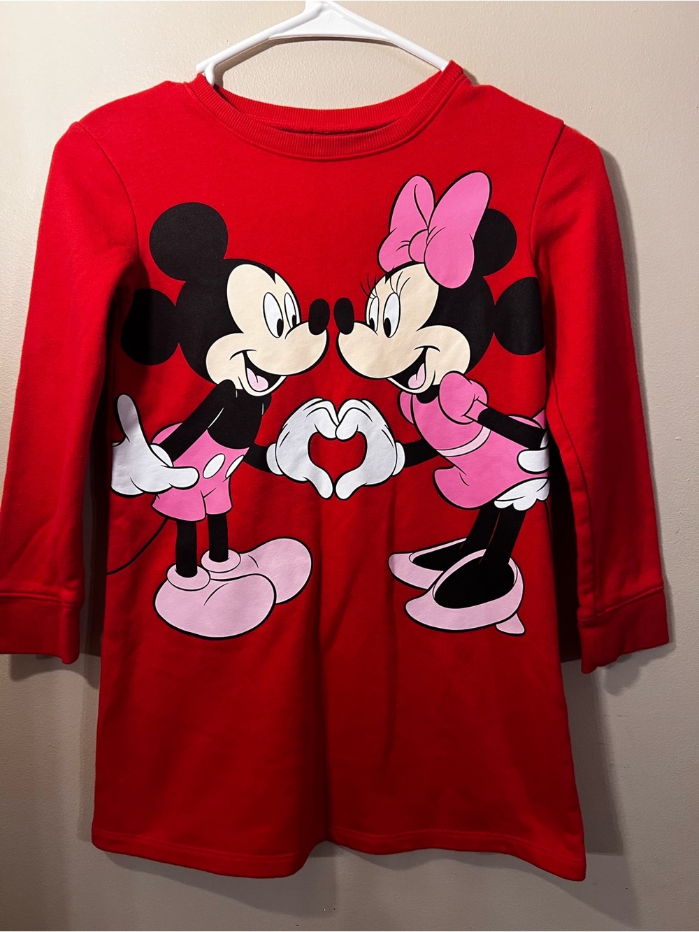 Disney Red Long Sleeve Tee with Minnie & Mickey Pink Accents